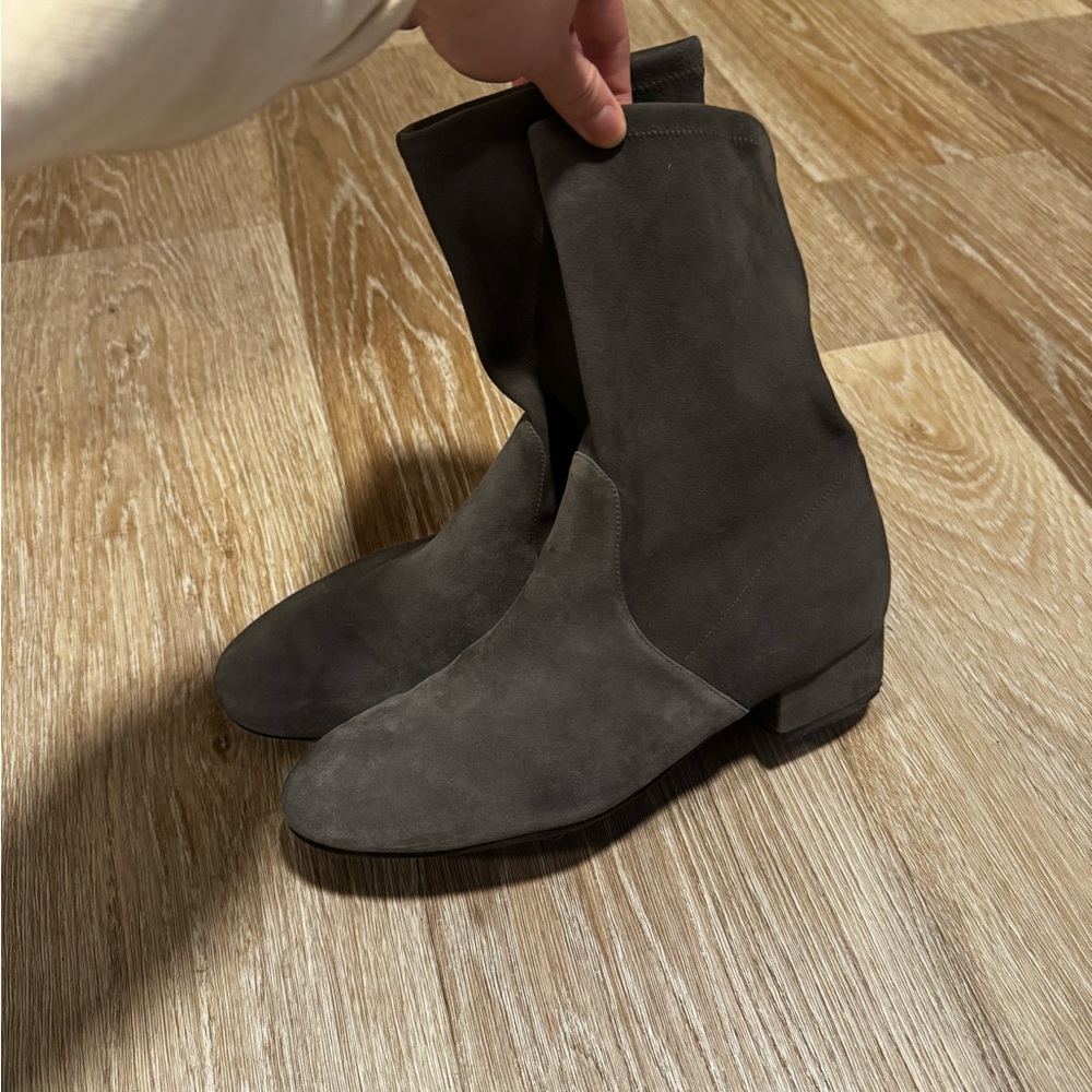 Stuart Weitzman grey suede booties. Worn only once. Size 10